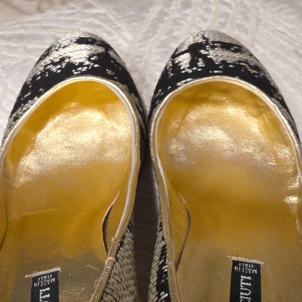 Claudia Ciuti Chic Patterned Black and Gold Heels 3 Inches Heel Size 6 - Picture 8 of 13